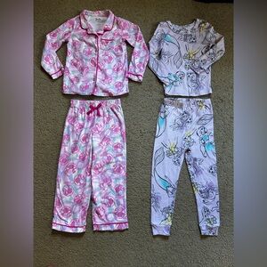 Lot Girls Disney Princess Barbie Pink Flannel Pyjamas Set 5-6T Long Slv Pants